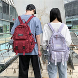 New Solid Color Waterproof Nylon Women Backpack Men Large Capacity Multi-pocket Schoolbag Unisex Big Laptop Backpacks