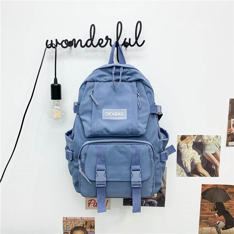 New Solid Color Waterproof Nylon Women Backpack Men Large Capacity Multi-pocket Schoolbag Unisex Big Laptop Backpacks