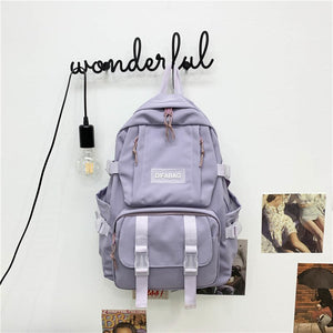 New Solid Color Waterproof Nylon Women Backpack Men Large Capacity Multi-pocket Schoolbag Unisex Big Laptop Backpacks