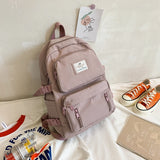 New Solid Color Women Backpack Female Multi-pocket Waterproof Nylon Travel Bag Schoolbag for College Girls