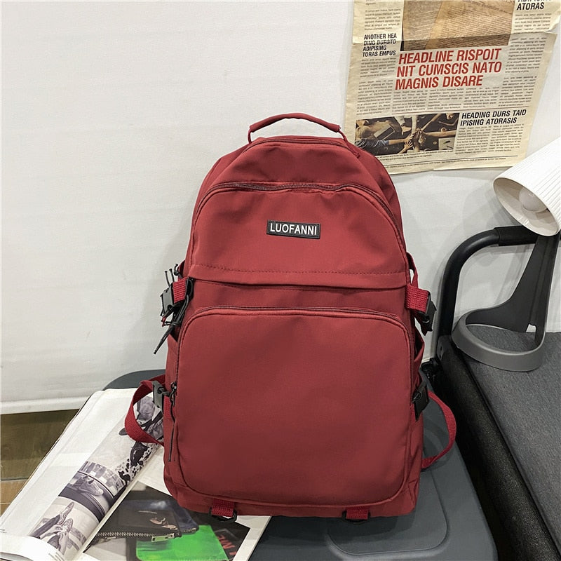 New Unisex Waterproof Nylon Big Backpack Solid Color Double Layer Laptop Backpack College Couples Schoolbag