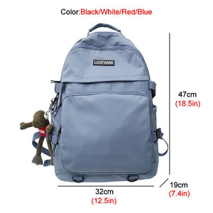 New Unisex Waterproof Nylon Big Backpack Solid Color Double Layer Laptop Backpack College Couples Schoolbag