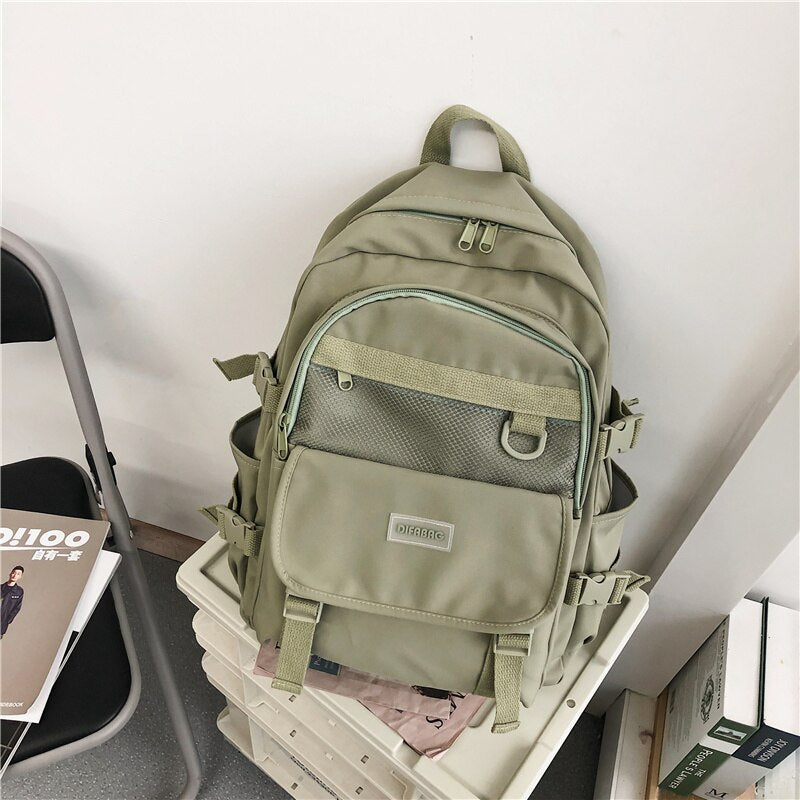 New Waterproof Nylon Women Backpack College Girls Zipper Mesh Bags Schoolbag Female Large Capacity Insert Buckle Backpack