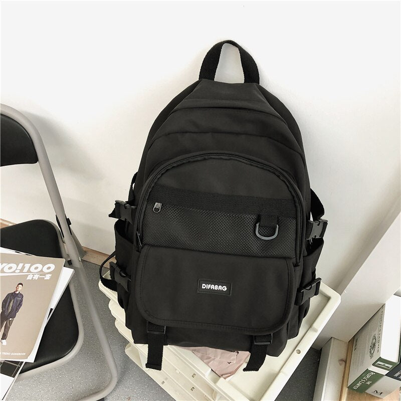 New Waterproof Nylon Women Backpack College Girls Zipper Mesh Bags Schoolbag Female Large Capacity Insert Buckle Backpack