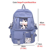 New Waterproof Nylon Women Backpack Female Multi-pocket Insert Buckle Travel Bag Transparent Pocket Solid Color Schoolbag