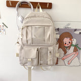 New Waterproof Nylon Women Backpack Female Multi-pocket Insert Buckle Travel Bag Transparent Pocket Solid Color Schoolbag