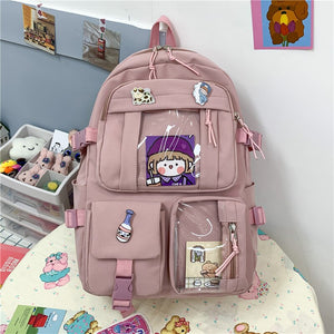 New Waterproof Nylon Women Backpack Female Multi-pocket Travel Bag Teenage Girls Pure Color Eye-splice Schoolbag Mochilas