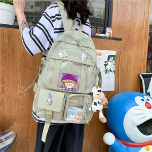 New Waterproof Nylon Women Backpack Female Multi-pocket Travel Bag Teenage Girls Pure Color Eye-splice Schoolbag Mochilas