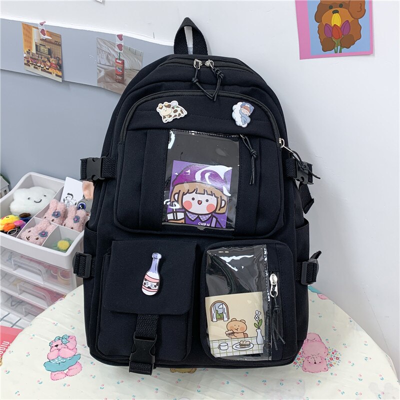 New Waterproof Nylon Women Backpack Female Multi-pocket Travel Bag Teenage Girls Pure Color Eye-splice Schoolbag Mochilas