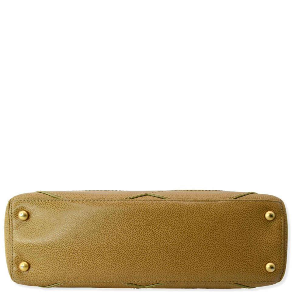 CHANEL CC Wild Stitch Caviar Leather Satchel Bag Tan