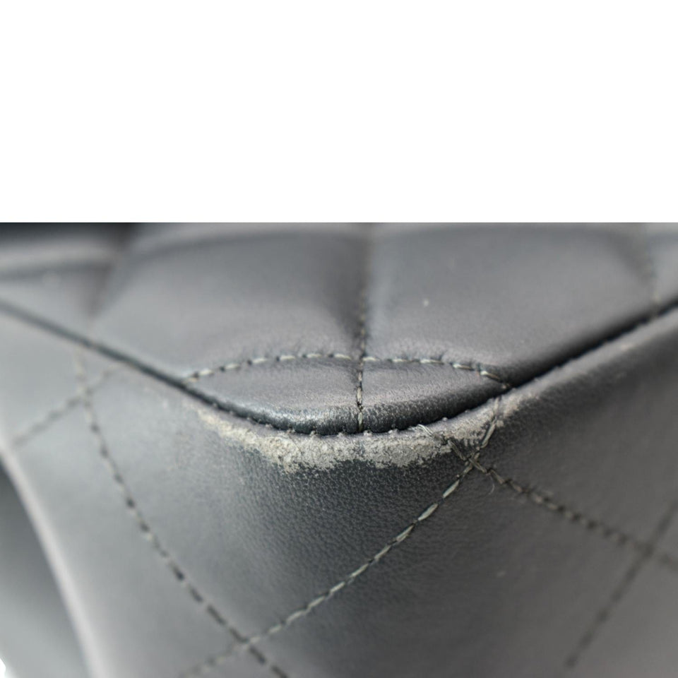 CHANEL Classic Jumbo Double Flap Lambskin Leather Shoulder Bag Dark Gray