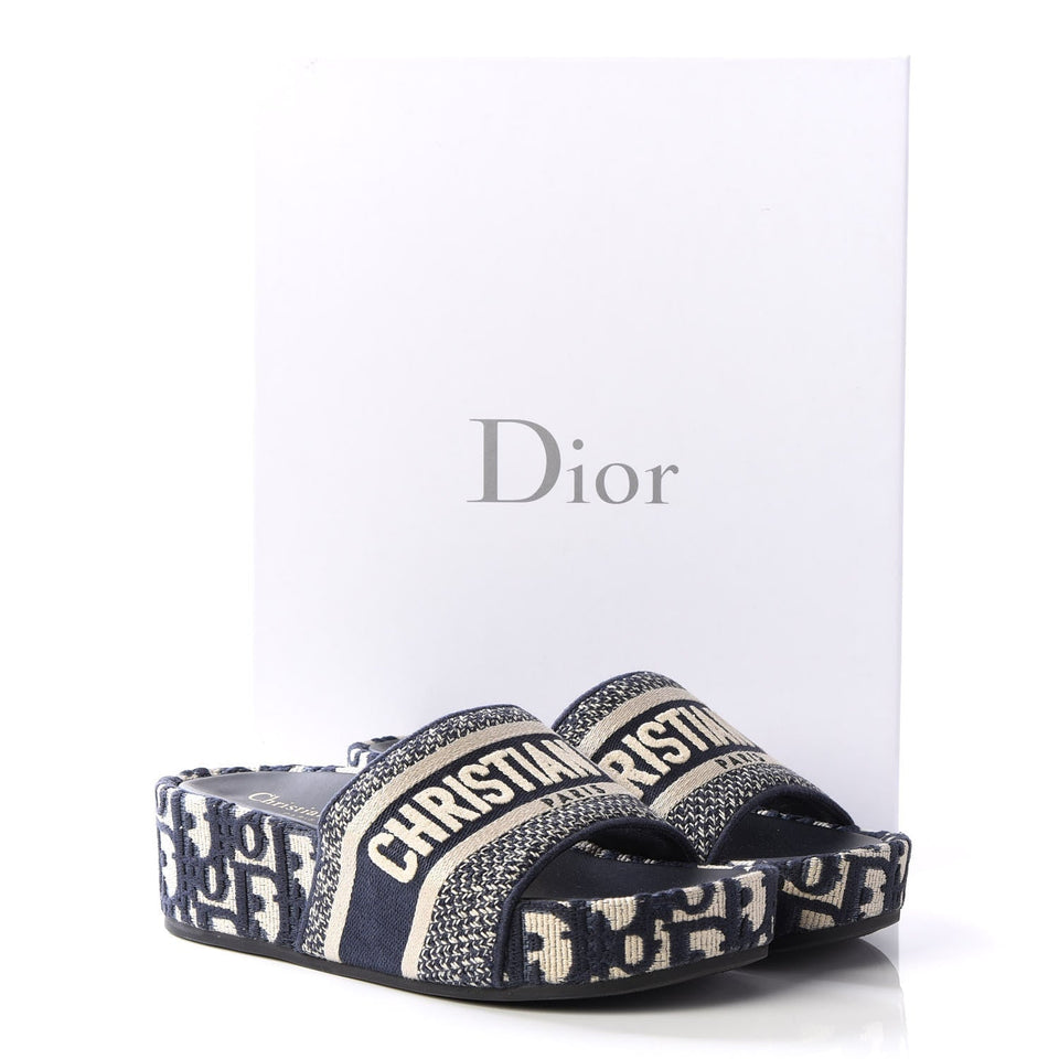 DIOR OBLIQUE D-WAY PLATFORM SANDALS DEEP BLUE