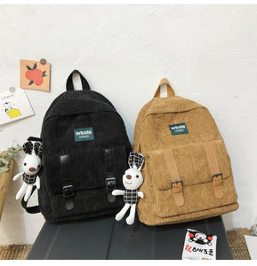 Corduroy Schoolbag Women's Backpack Winter Female Rucksack Small Book Back Bags Striped Shoulder Bags