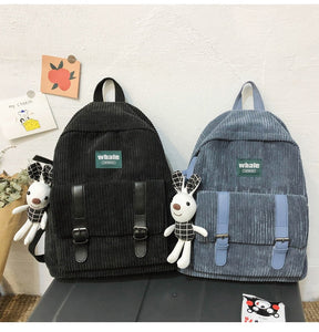 Corduroy Schoolbag Women's Backpack Winter Female Rucksack Small Book Back Bags Striped Shoulder Bags