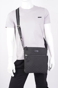 Gucci Mens GG Messenger Crossbody Black Nylon