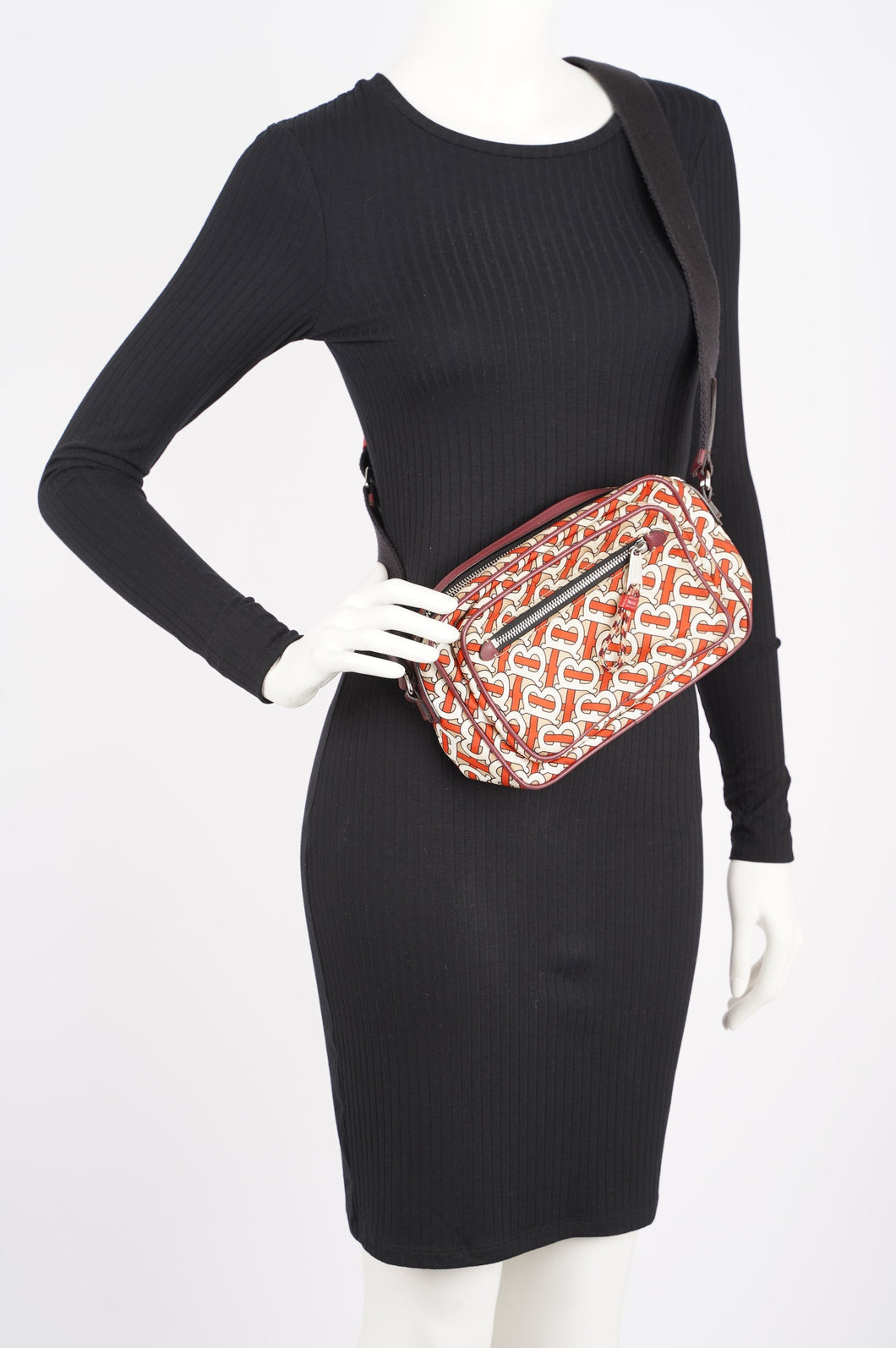 Burberry Womens Crossbody Nylon Bag TB Monogram Orange / Cream