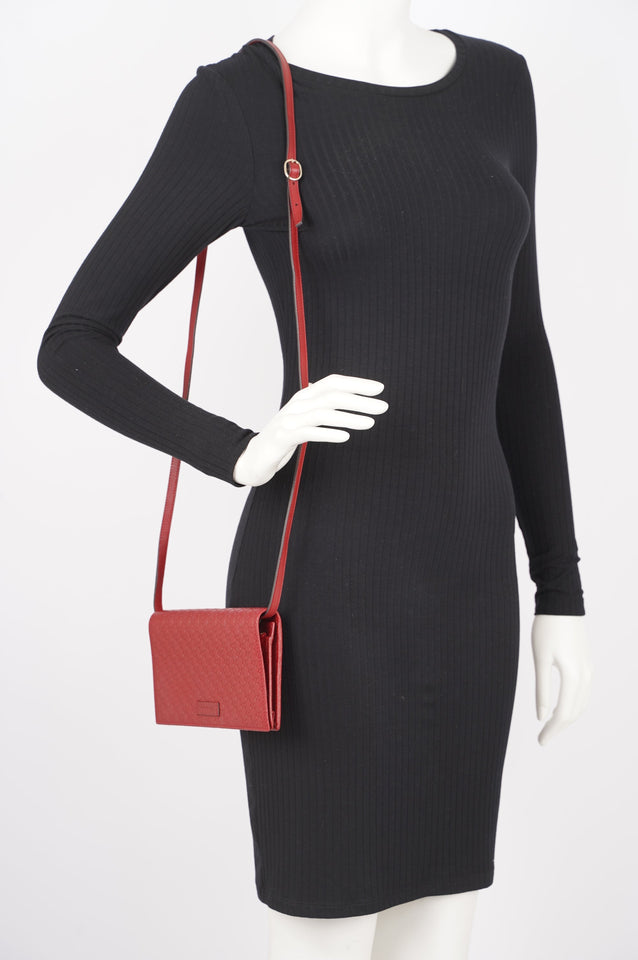 Gucci Womens Micro Guccissima Flap Crossbody Red Leather