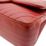 CHANEL Chevron Jumbo Rectangular Flap Quilted Leather Shoulder Bag Red (Repainted)
