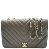 CHANEL Statement Medium Flap Quilted Chevron Crossbody Bag Khaki