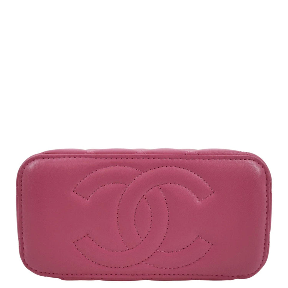 CHANEL Enamel Coco Hearts Small Quilted Leather Crossbody Vanity Case Pink