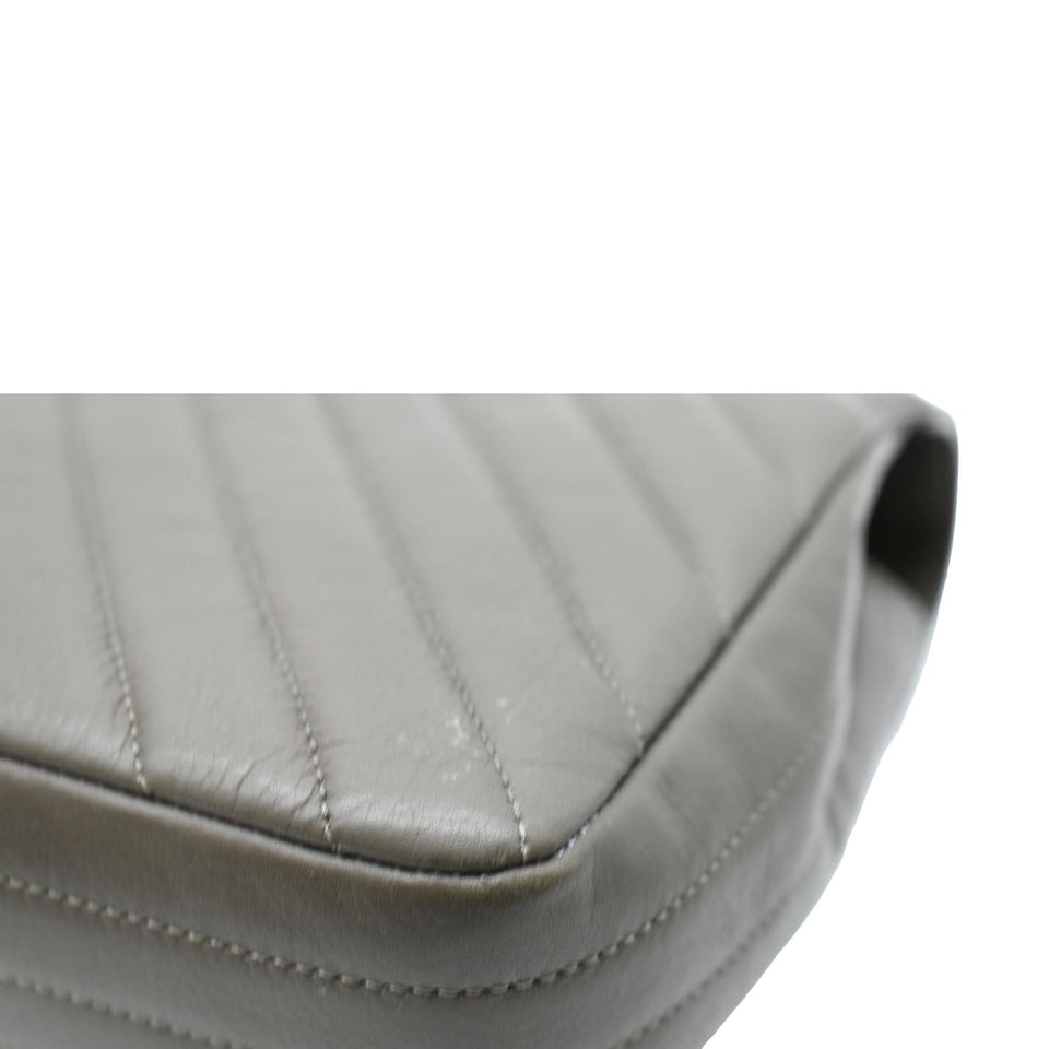 CHANEL Statement Medium Flap Quilted Chevron Crossbody Bag Khaki