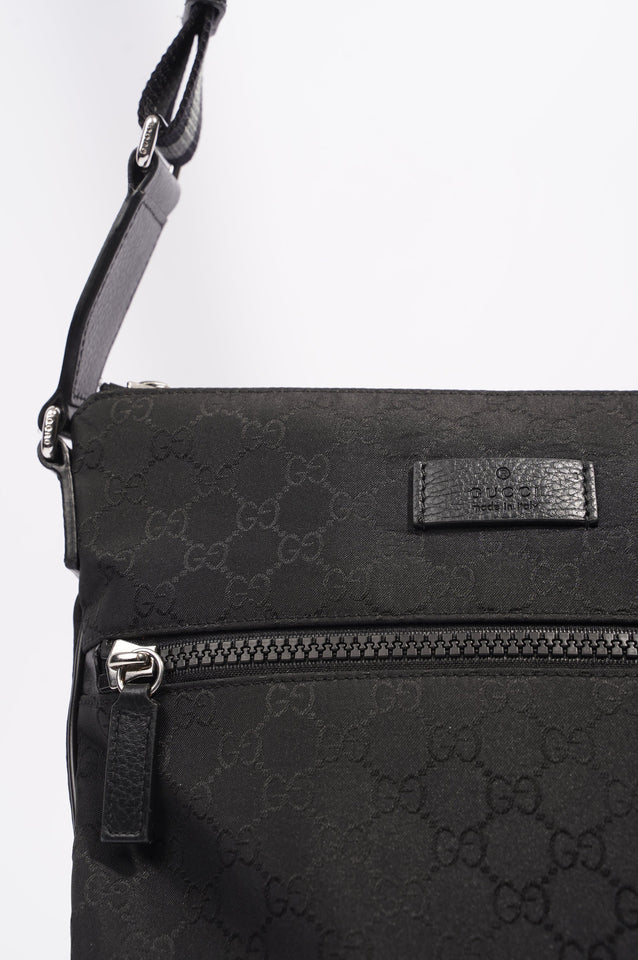Gucci Mens GG Messenger Crossbody Black Nylon