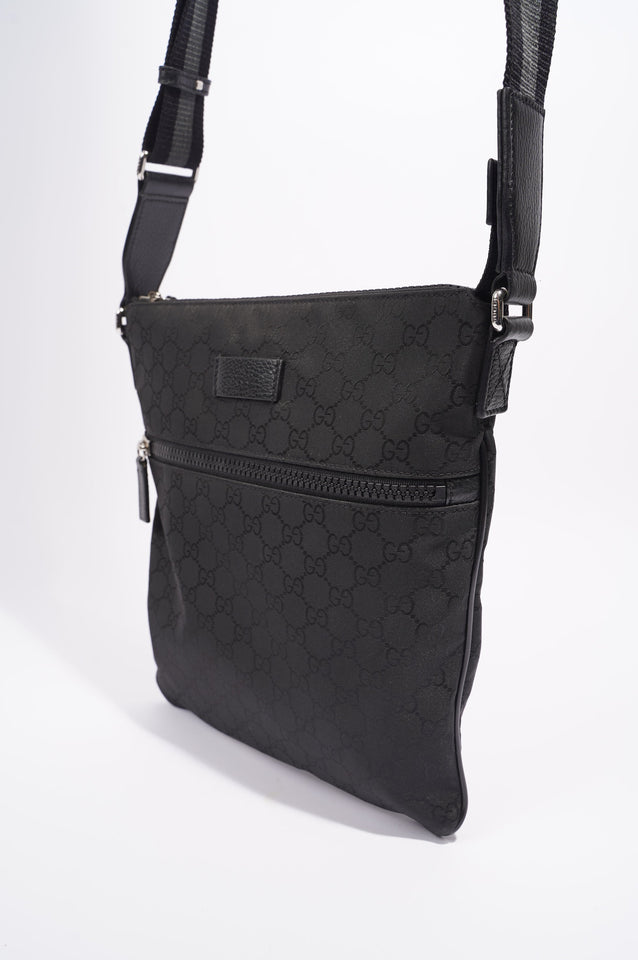 Gucci Mens GG Messenger Crossbody Black Nylon