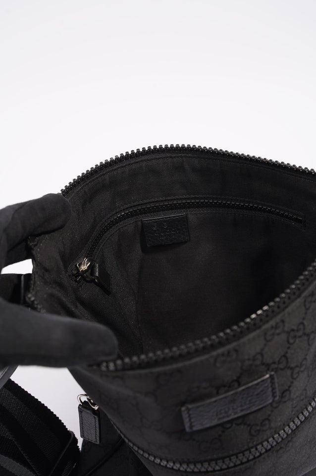 Gucci Mens GG Messenger Crossbody Black Nylon