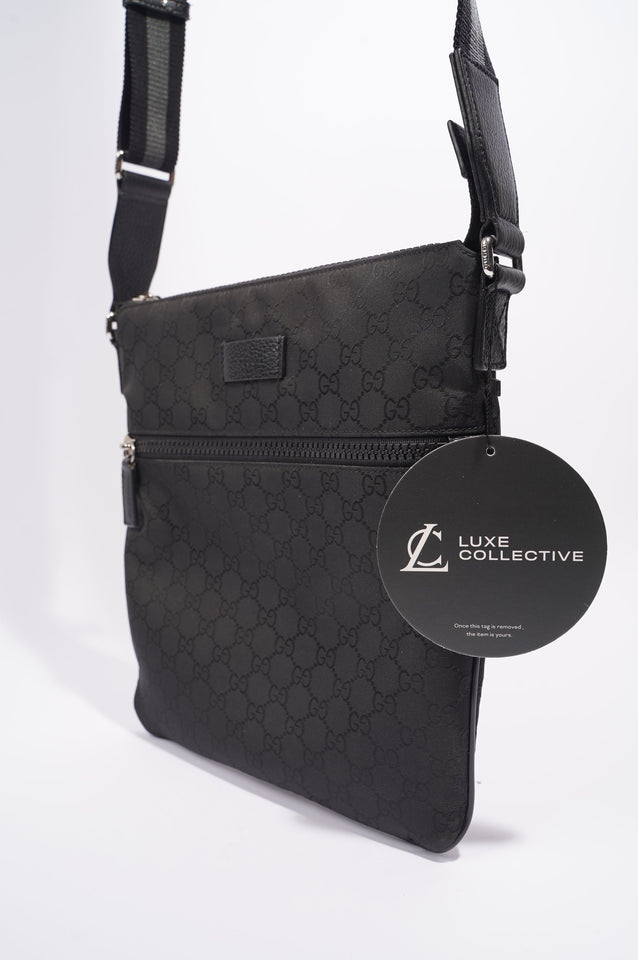 Gucci Mens GG Messenger Crossbody Black Nylon