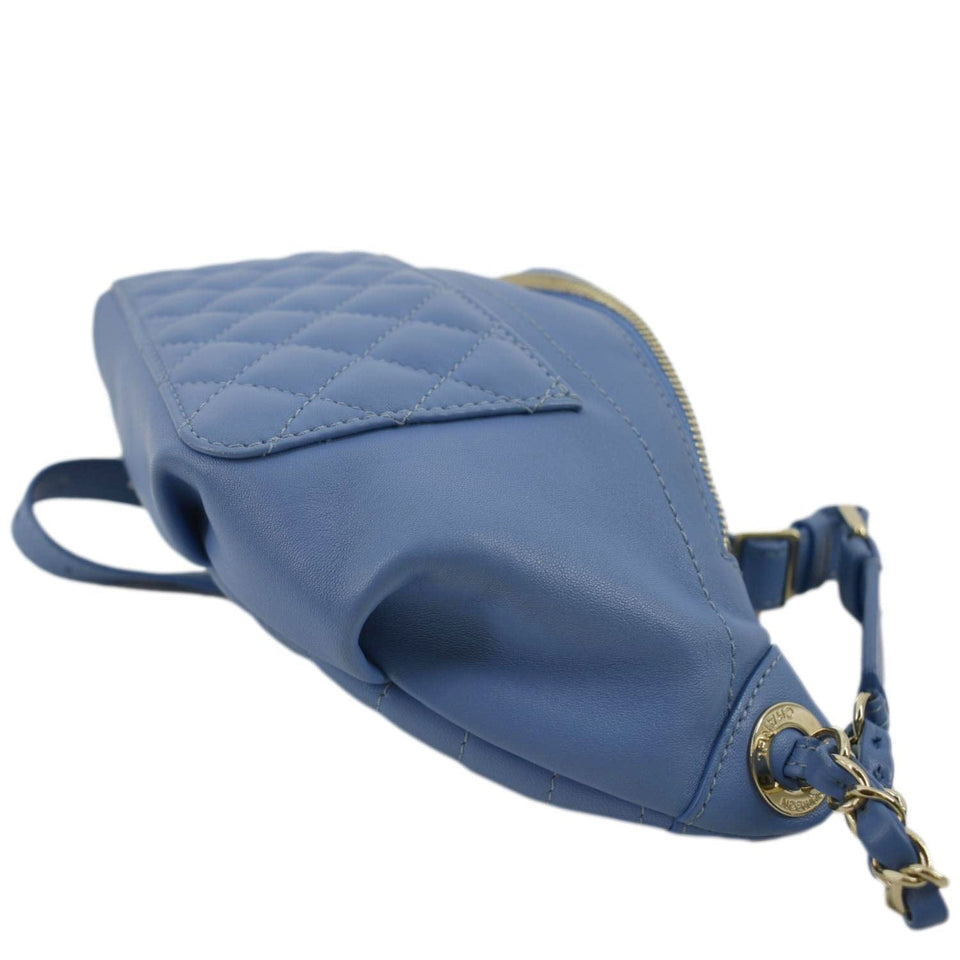 CHANEL Bi Classic Quilted Lambskin Leather Waist Bag Blue