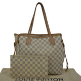 LOUIS VUITTON Neverfull MM Damier Azur Shoulder Bag White