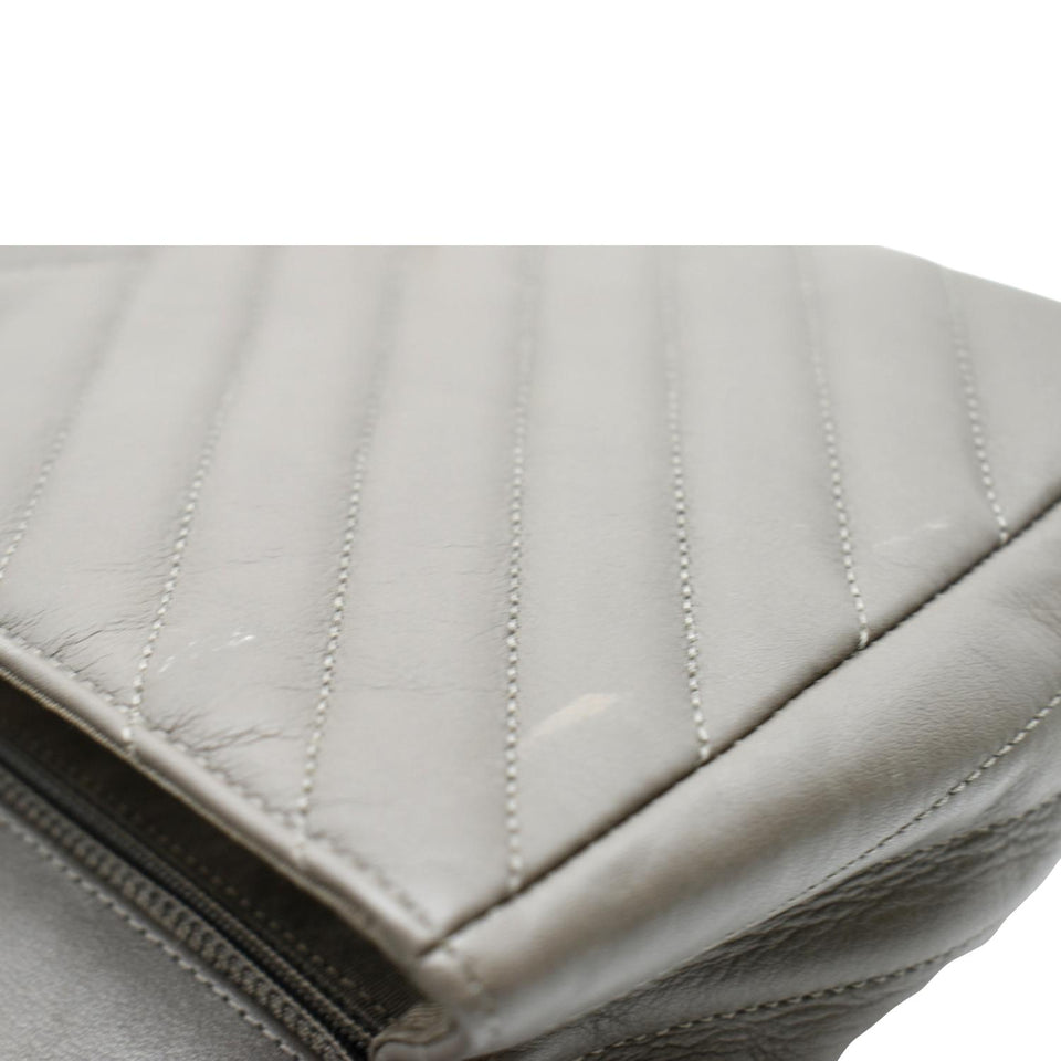 CHANEL Statement Medium Flap Quilted Chevron Crossbody Bag Khaki