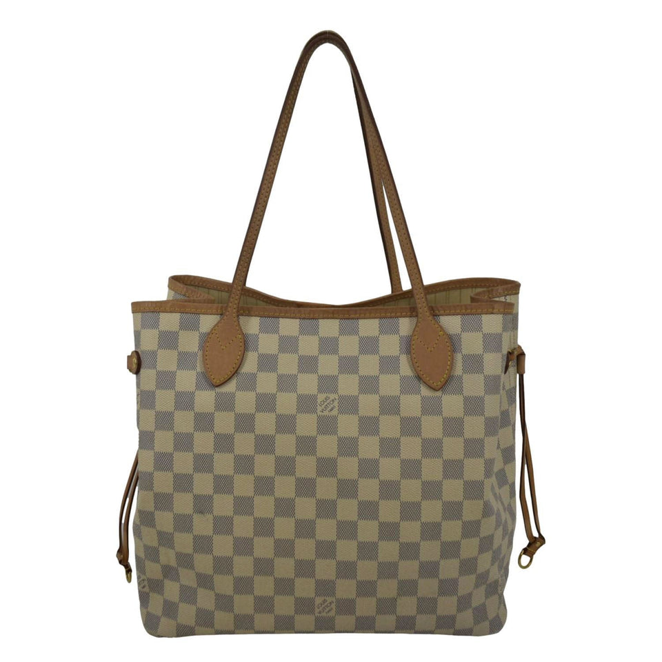 LOUIS VUITTON Neverfull MM Damier Azur Shoulder Bag White