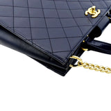 CHANEL Small Straight Lined Shopping Quilted Leather Tote Bag Blue
