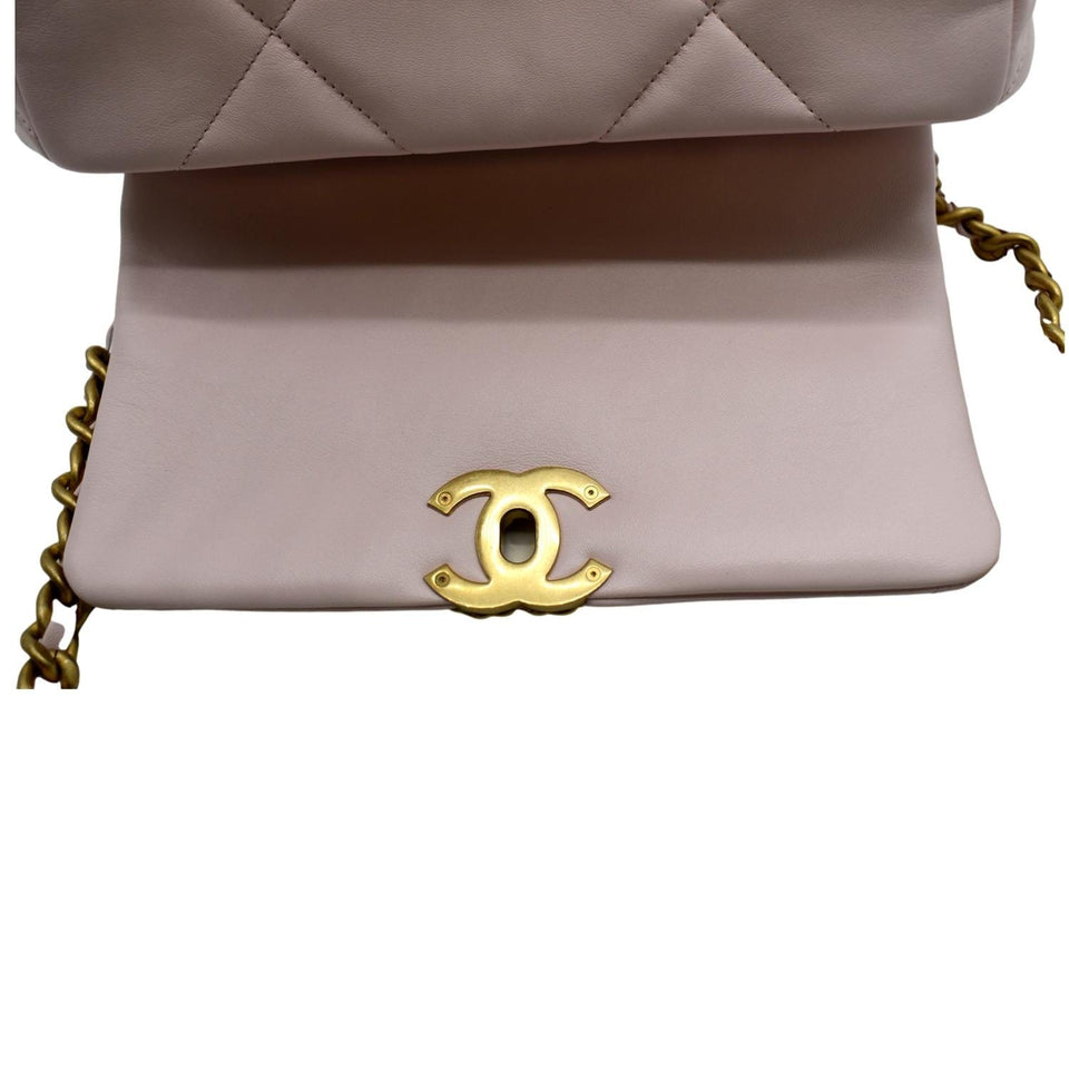 CHANEL 19 Medium Flap Quilted Lambskin Leather Shoulder Bag Light Pink