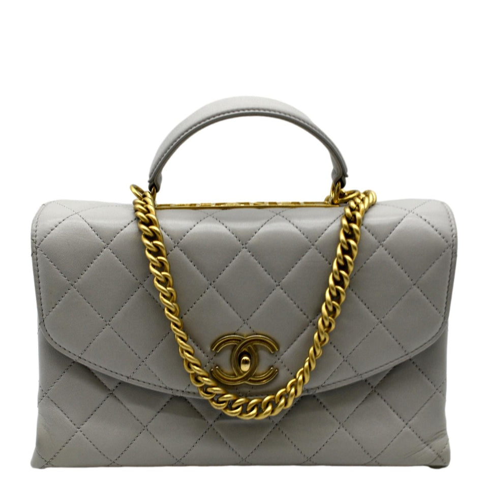 CHANEL Trendy Spirit Top Handle Quilted Leather Shoulder Bag Grey