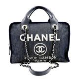 CHANEL Deauville Medium Bowling Denim Shoulder Bag Blue