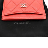 CHANEL CC Card Holder Quilted Caviar Leather Wallet Red
