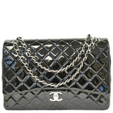 CHANEL Classic Maxi Double Flap Quilted Patent Leather Shoulder Bag Black
