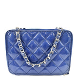 CHANEL Small Pocket Box Quilted Patent Leather Crossbody Camera Bag Blue