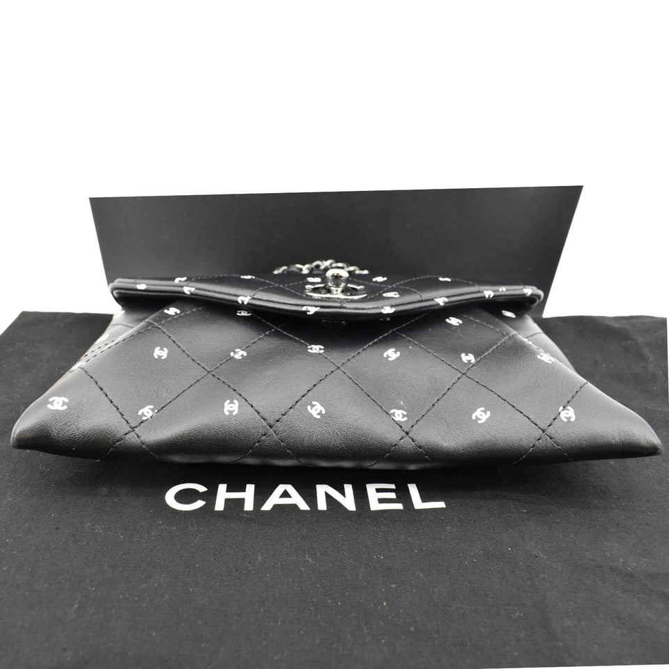 CHANEL CC Envelope Printed Lambskin Leather Chain Clutch Bag Black
