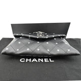 CHANEL CC Envelope Printed Lambskin Leather Chain Clutch Bag Black
