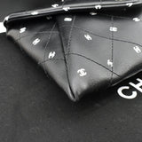 CHANEL CC Envelope Printed Lambskin Leather Chain Clutch Bag Black
