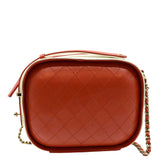 CHANEL Crumpled Calfskin Leather Vanity Case Crossbody Bag Red