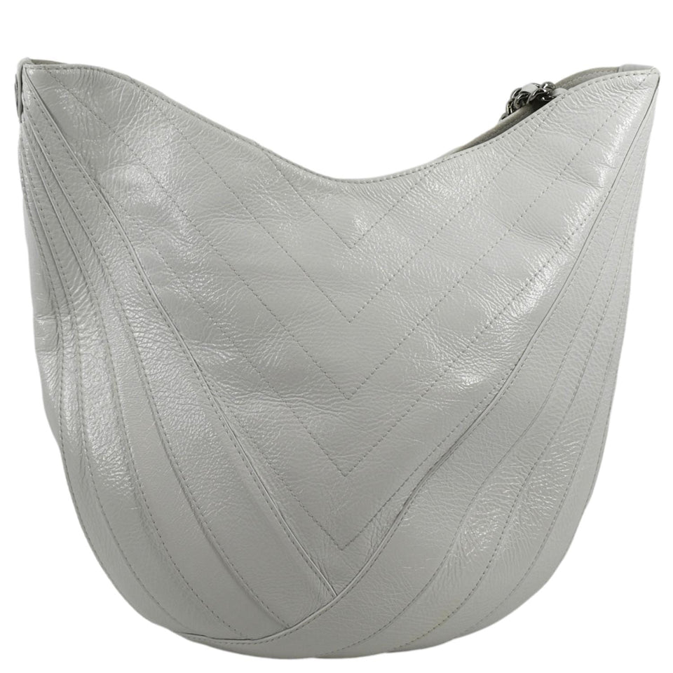 CHANEL Droplet Patent Leather Hobo Bag White