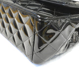 CHANEL Classic Maxi Double Flap Quilted Patent Leather Shoulder Bag Black