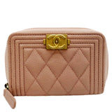 CHANEL Small Boy Caviar Leather Zip Around Wallet Pink