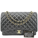 CHANEL Maxi Double Flap Lambskin Leather Shoulder Bag Black