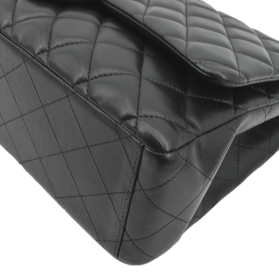 CHANEL Maxi Double Flap Lambskin Leather Shoulder Bag Black