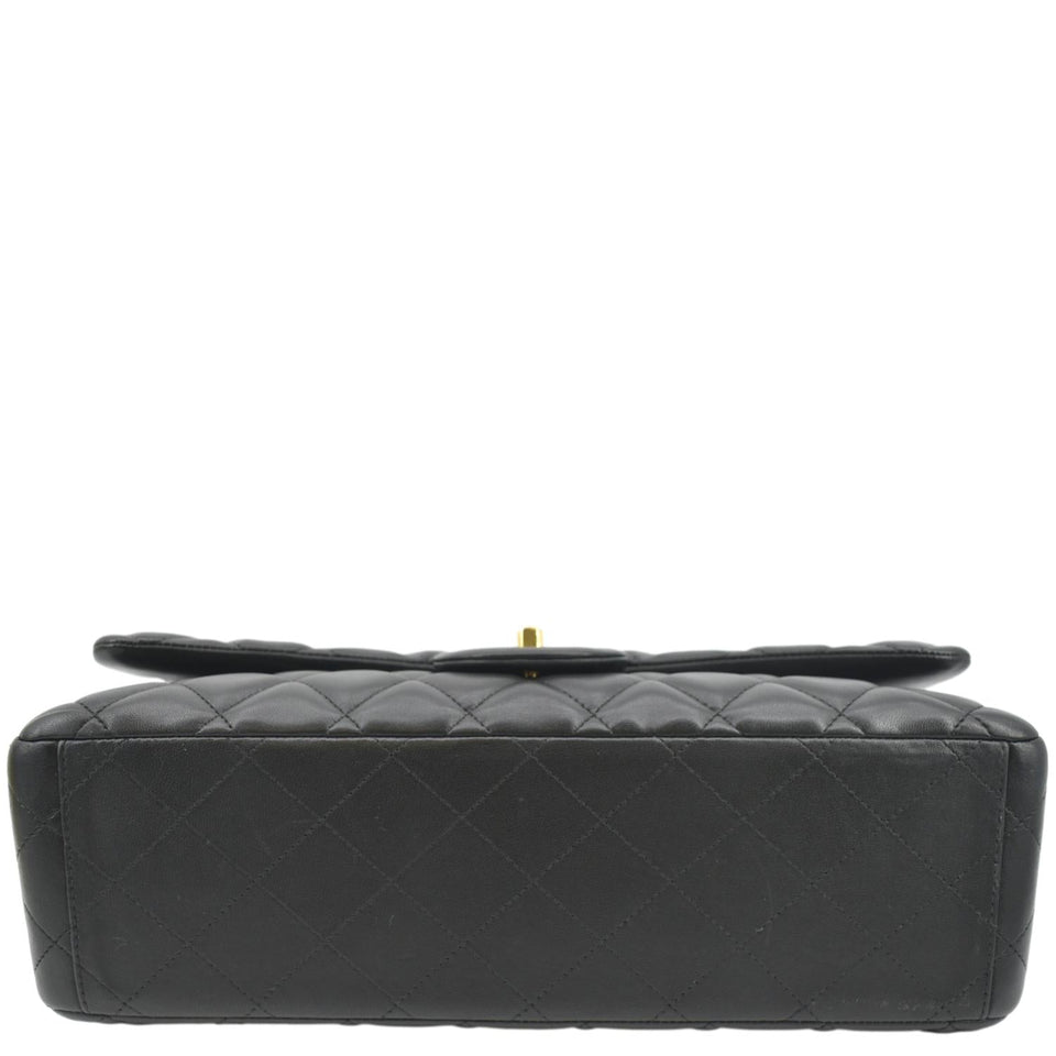 CHANEL Maxi Double Flap Lambskin Leather Shoulder Bag Black